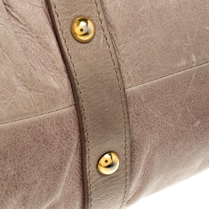 Miu Miu Beige Glazed Leather Luxe Ruched Top Handle Bag 5