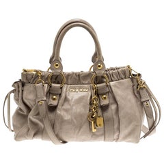 Miu Miu Beige Glazed Leather Luxe Ruched Top Handle Bag