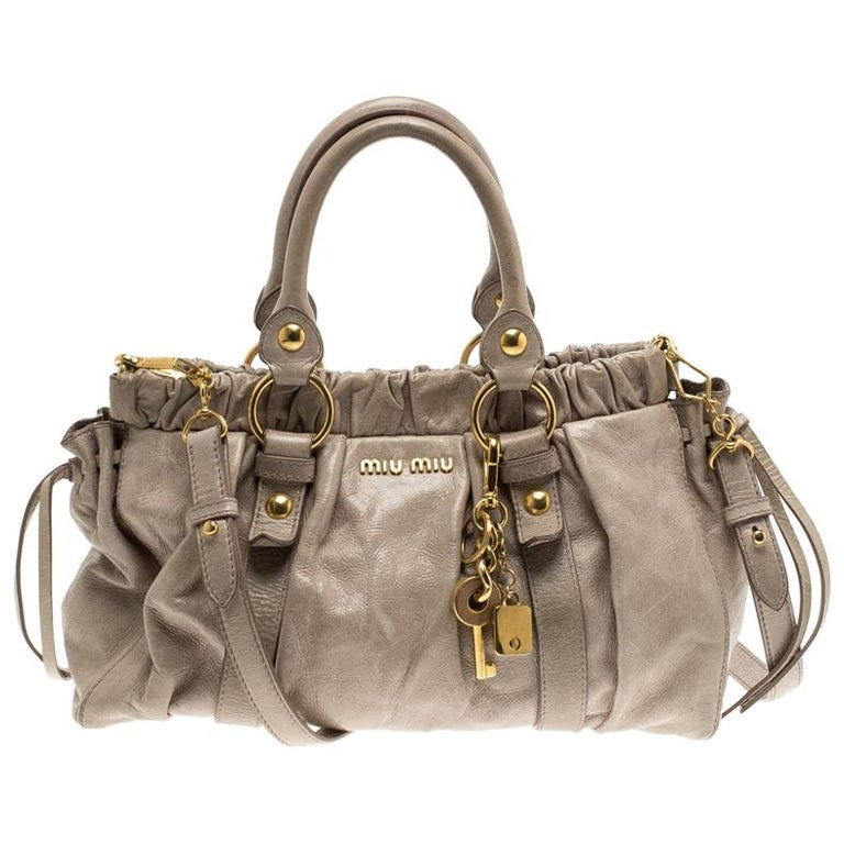 Miu Miu Beige Glazed Leather Luxe Ruched Top Handle Bag For Sale at 1stDibs