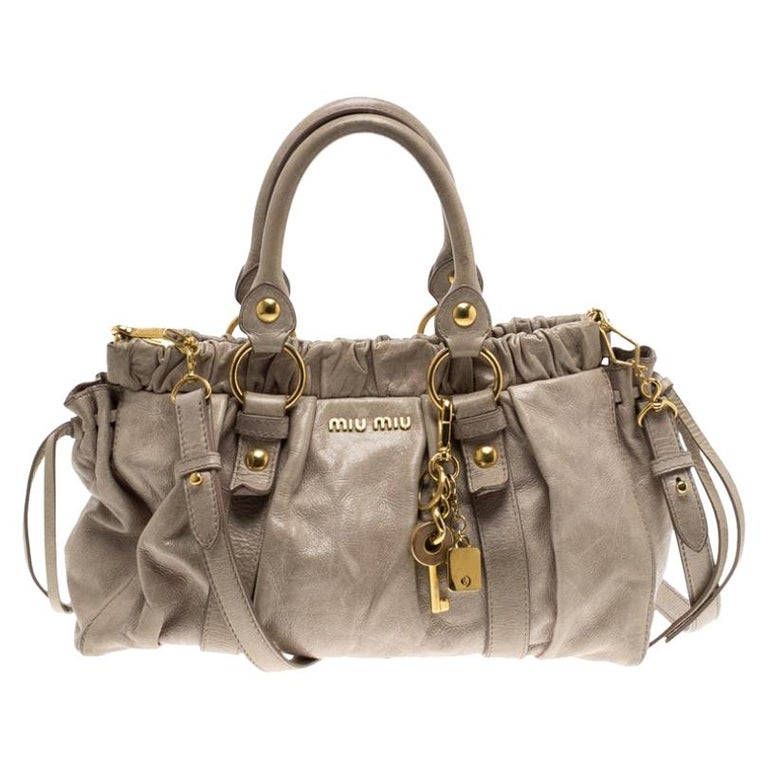 Miu Miu Beige Glazed Leather Luxe Ruched Top Handle Bag For Sale at ...