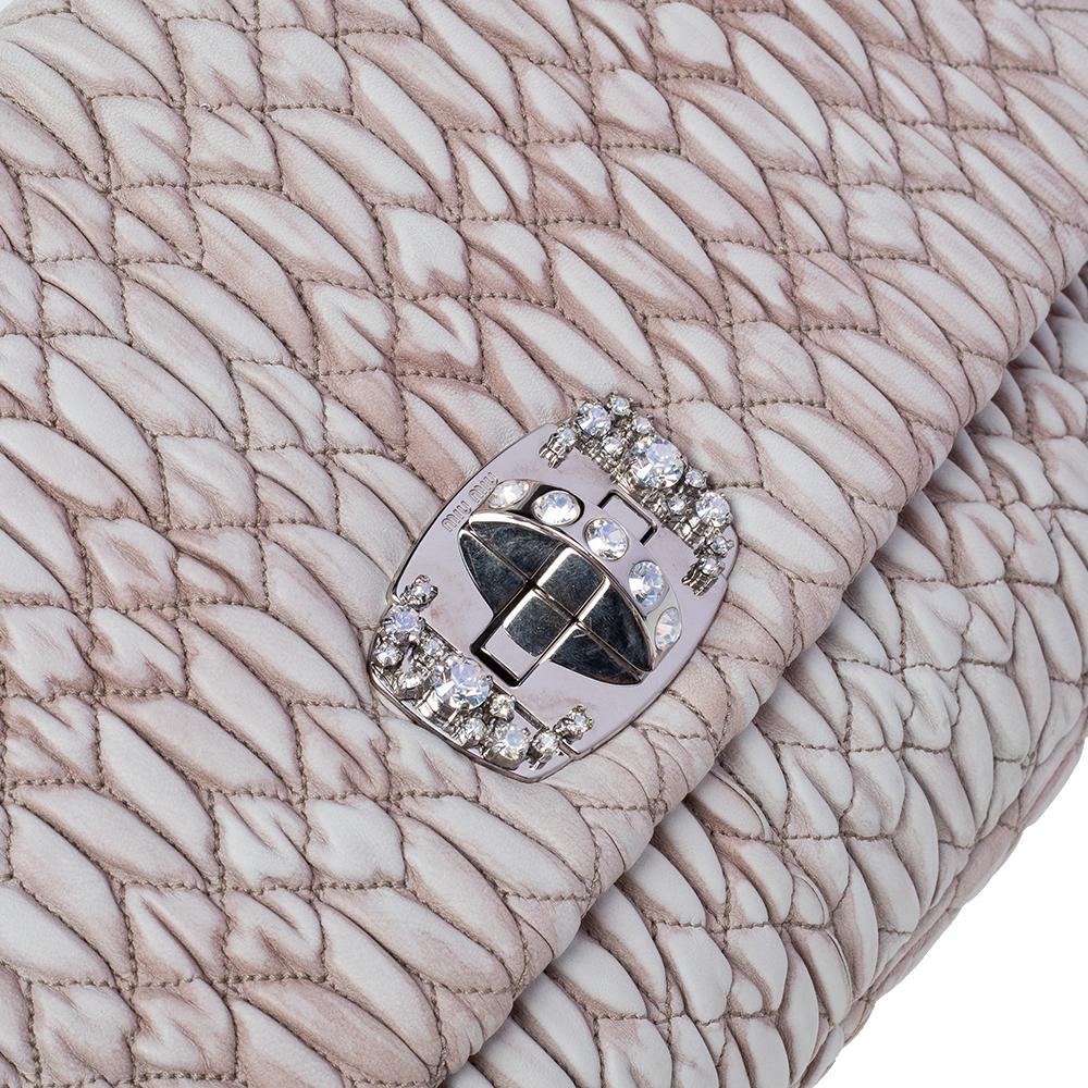 Miu Miu Beige Leather Crystal Embellished Matelassé Shoulder Bag 2