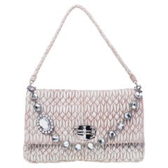 Miu Miu Beige Leather Crystal Embellished Matelassé Shoulder Bag