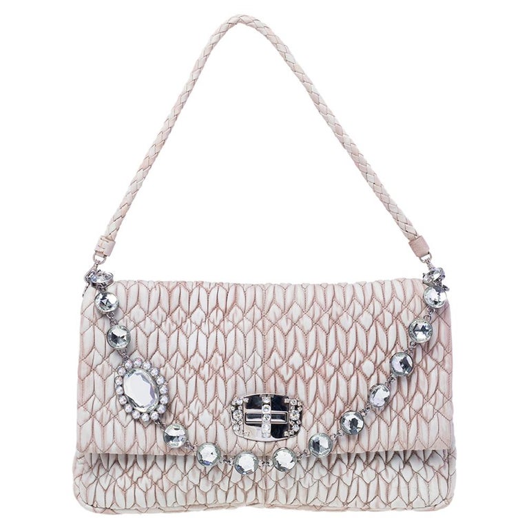 Miu Miu Beige Leather Crystal Embellished Matelassé Shoulder Bag at 1stDibs