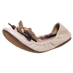 Miu Miu Beige Leather Embellished  Flats Size 38