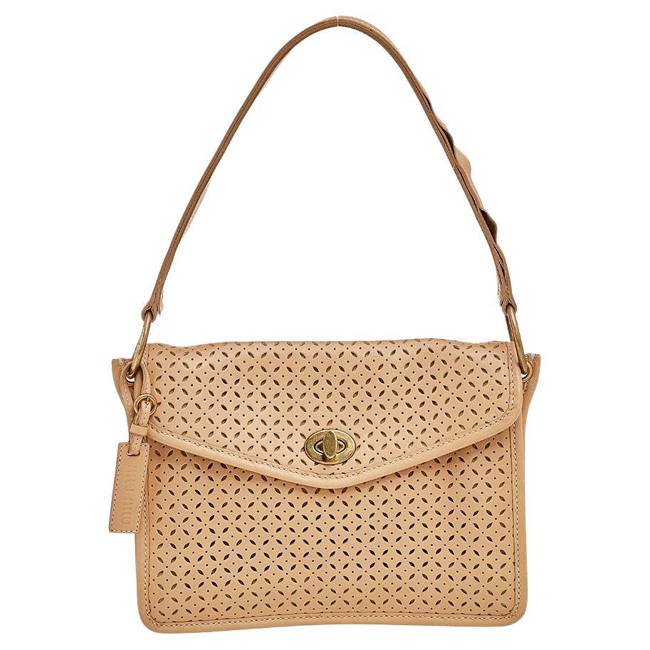 Miu Miu Beige Glazed Leather Luxe Ruched Top Handle Bag For Sale at 1stDibs
