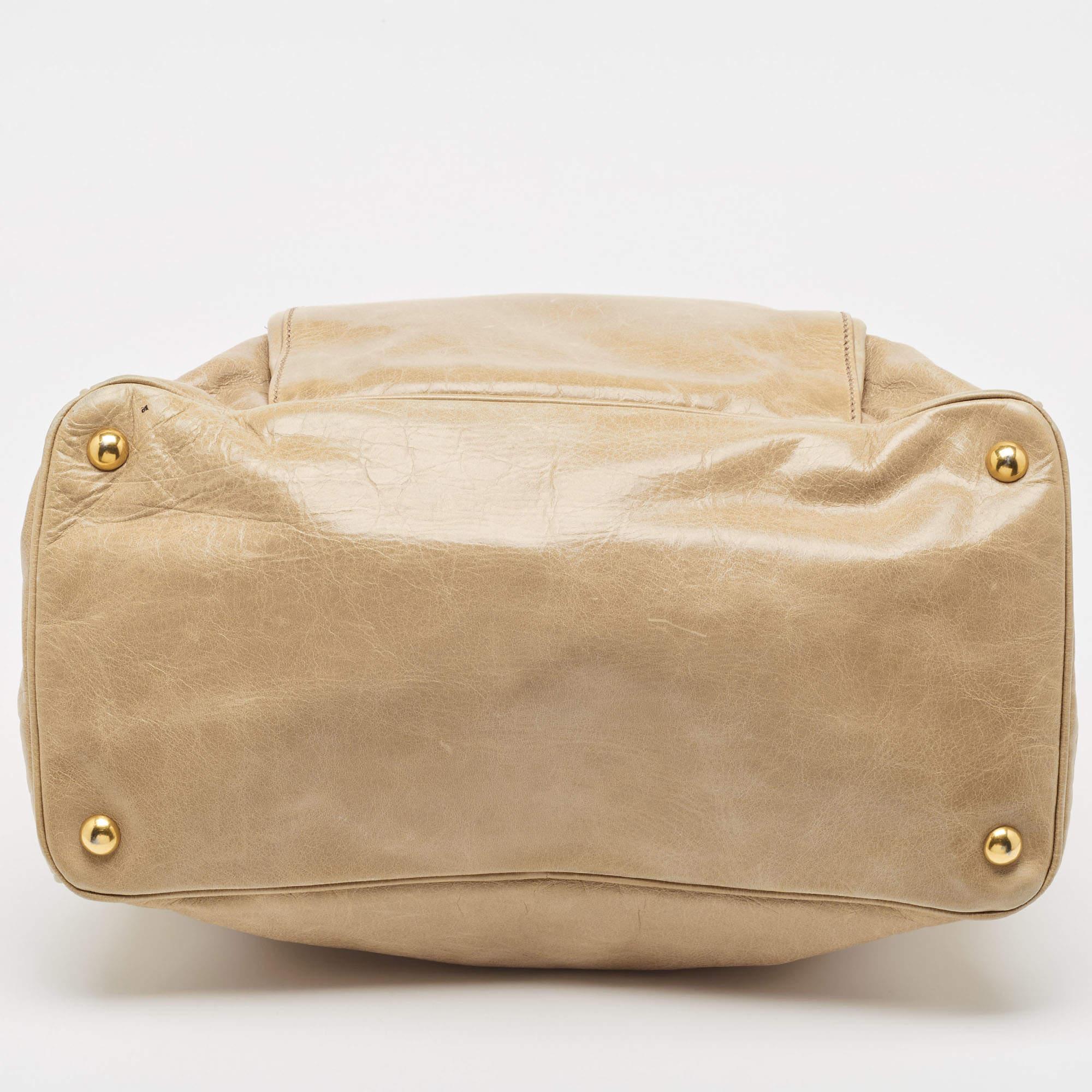 Miu Miu Beige Leather Front Pocket Tote For Sale 2