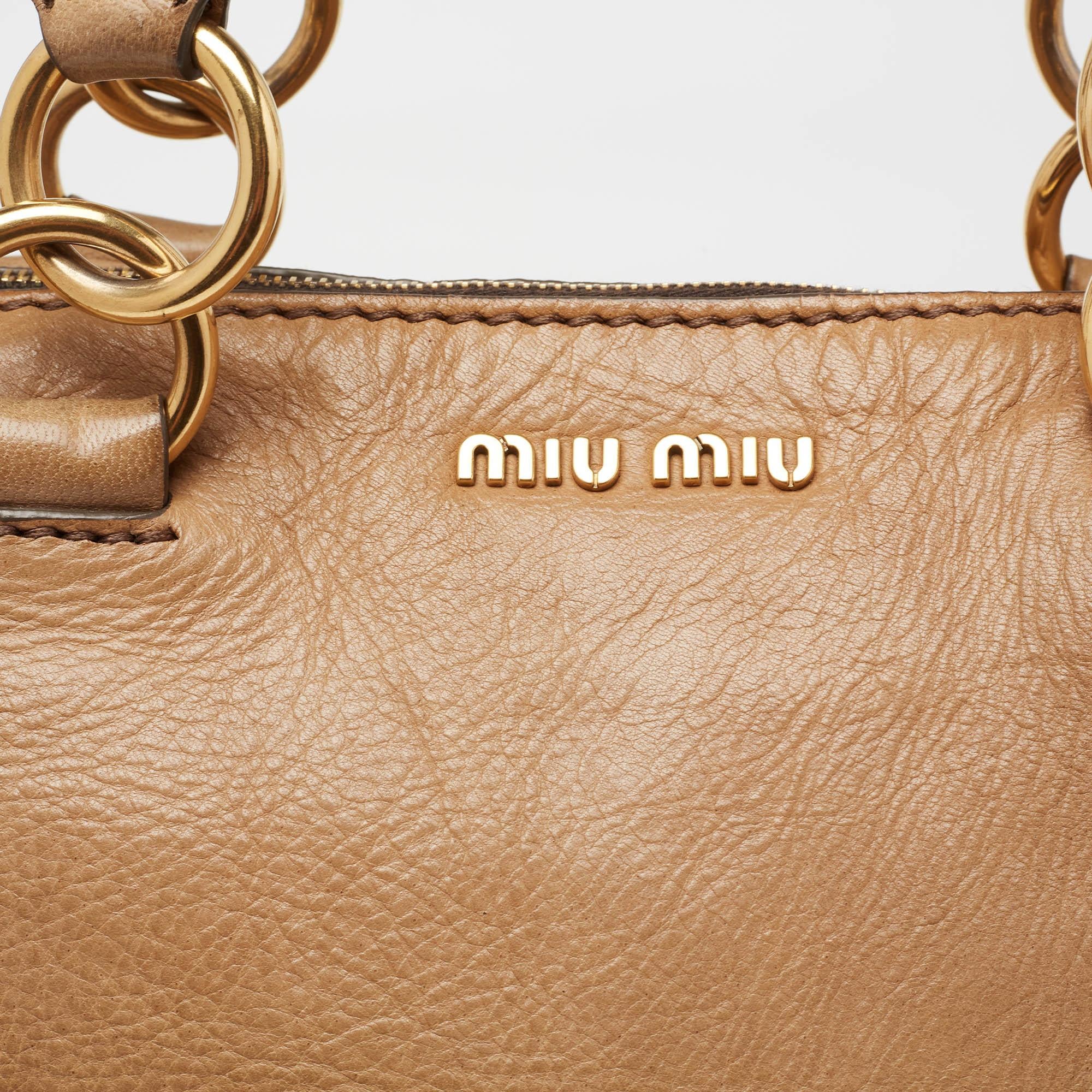 Miu Miu Beige Leather Grommet Tote 7