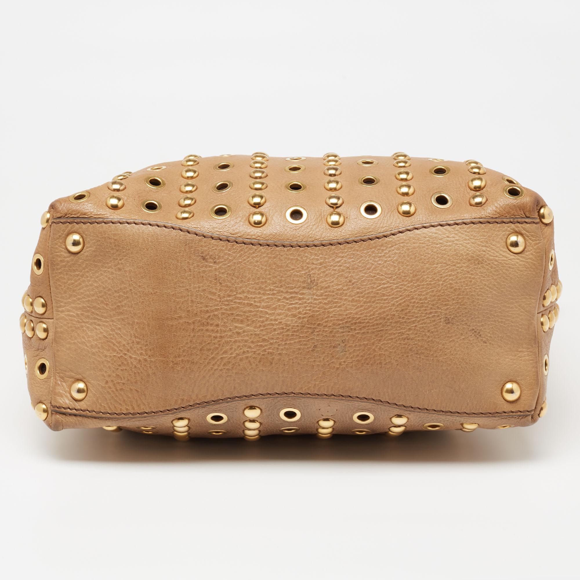 Miu Miu Beige Leather Grommet Tote 1