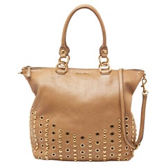 Miu Miu Beige Leather Grommet Tote