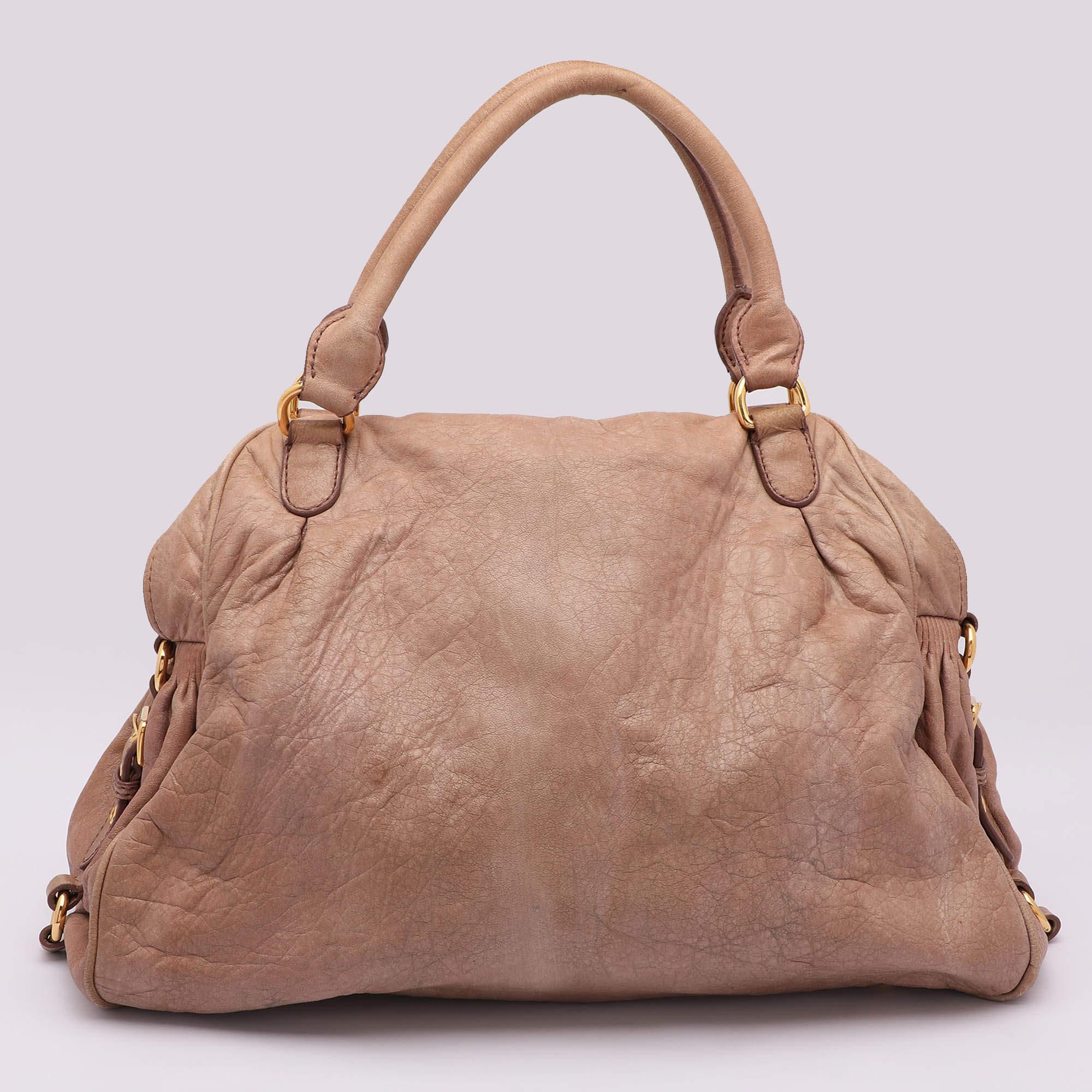 Women's Miu Miu Beige Leather Lily Distressed Satchel