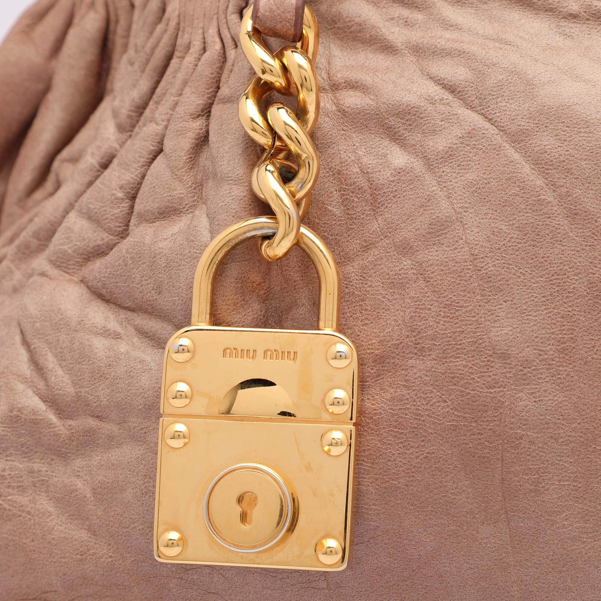Miu Miu Beige Leather Lily Distressed Satchel 1