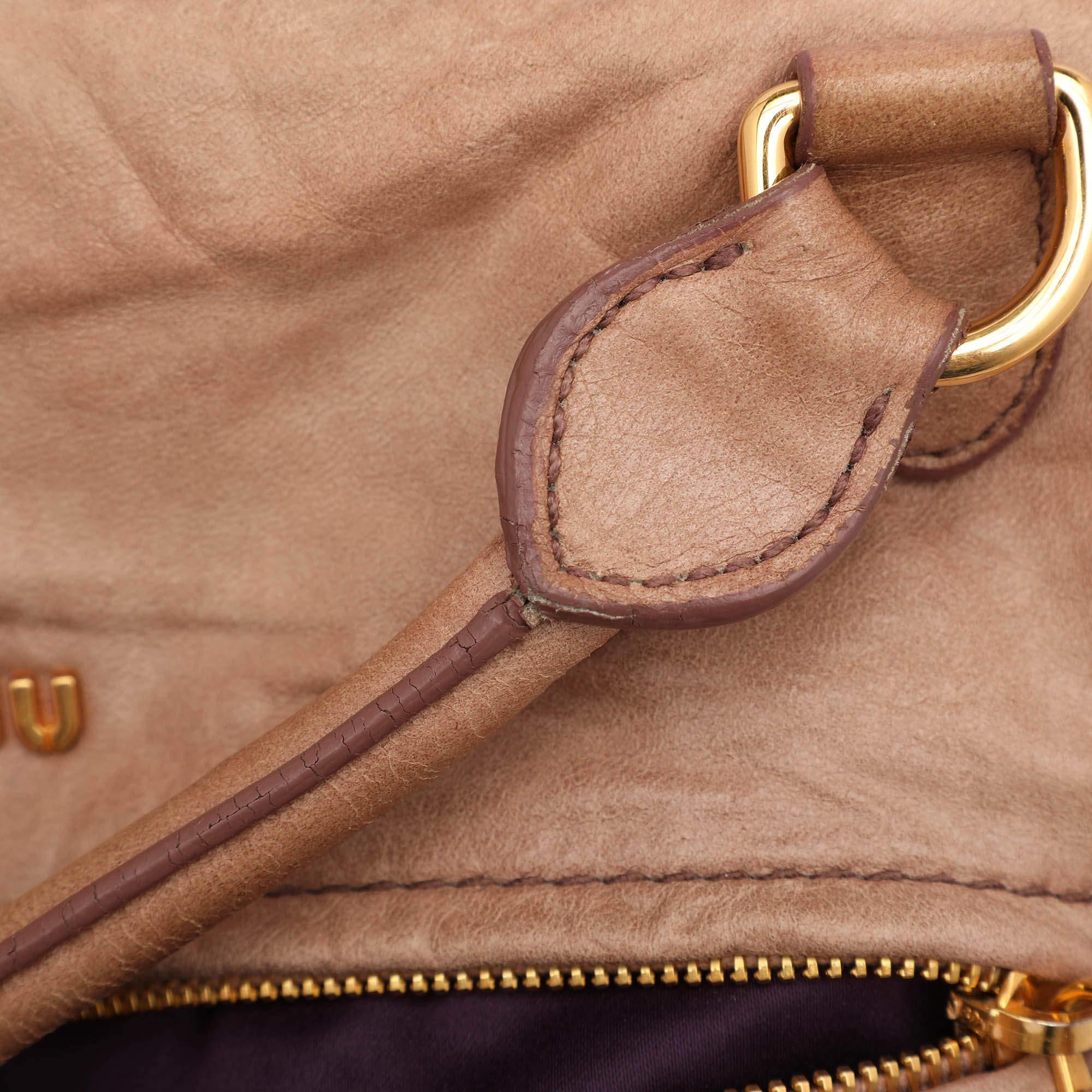 Miu Miu Beige Leather Lily Distressed Satchel 4