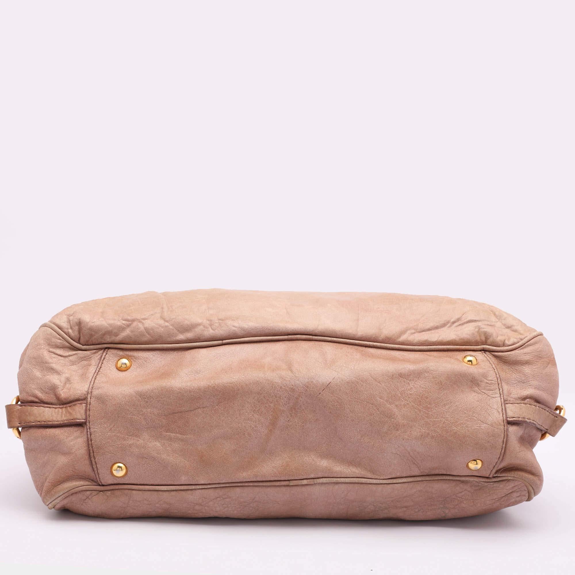Miu Miu Beige Leather Lily Distressed Satchel 5