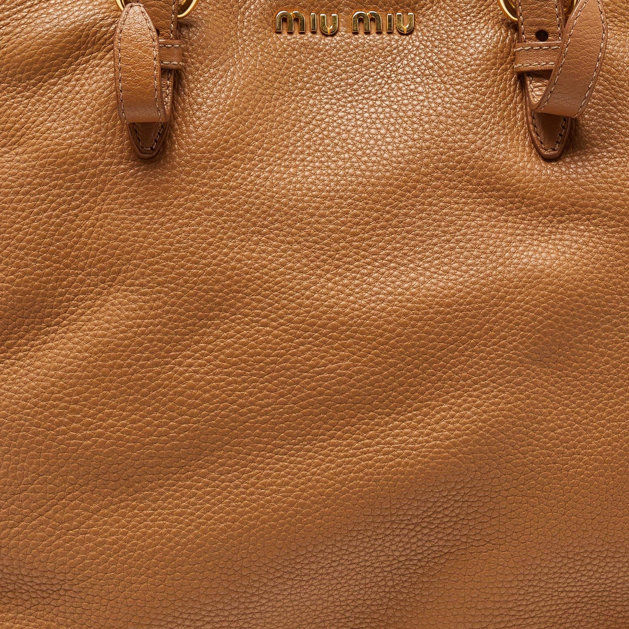 Miu Miu Beige Leather Shopper Tote For Sale 7