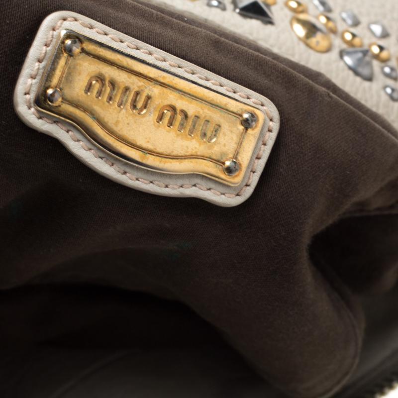 Miu Miu Beige Leather Studded Bow Satchel 3