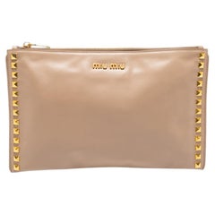 Used Miu Miu Beige Leather Studded Clutch