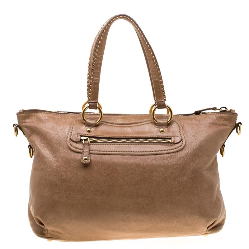 Miu Miu Beige Leather Studded Heart Charm Top Handle Bag For Miu Miu Beige Leather Studded Heart Charm Top Handle Bag For