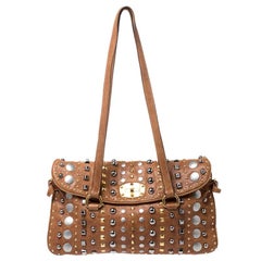 Used Miu Miu Beige Leather Studded Shoulder Bag