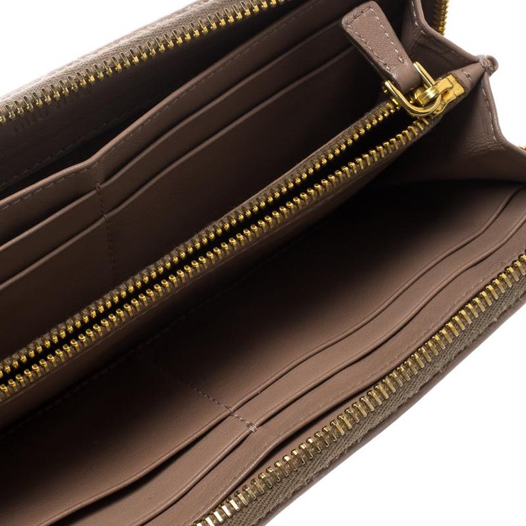 Miu Miu Beige Leather Studded Zip Wallet For Sale at 1stDibs