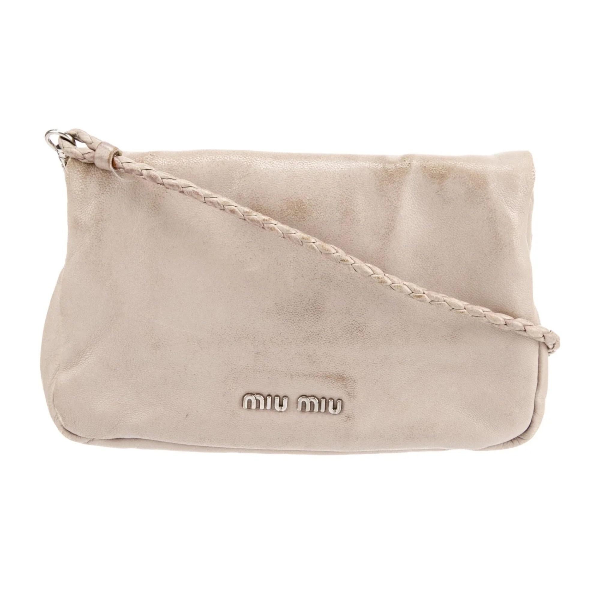 Miu Miu Beige Leather Turn Lock Messenger Bag For Sale 7