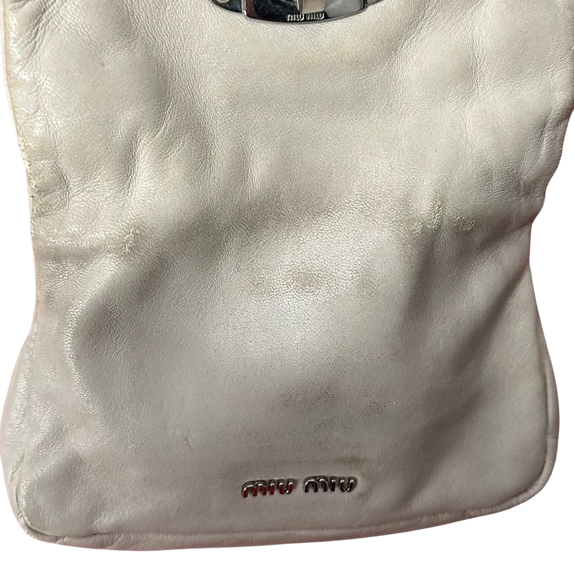 Miu Miu Beige Leather Turn Lock Messenger Bag For Sale 4