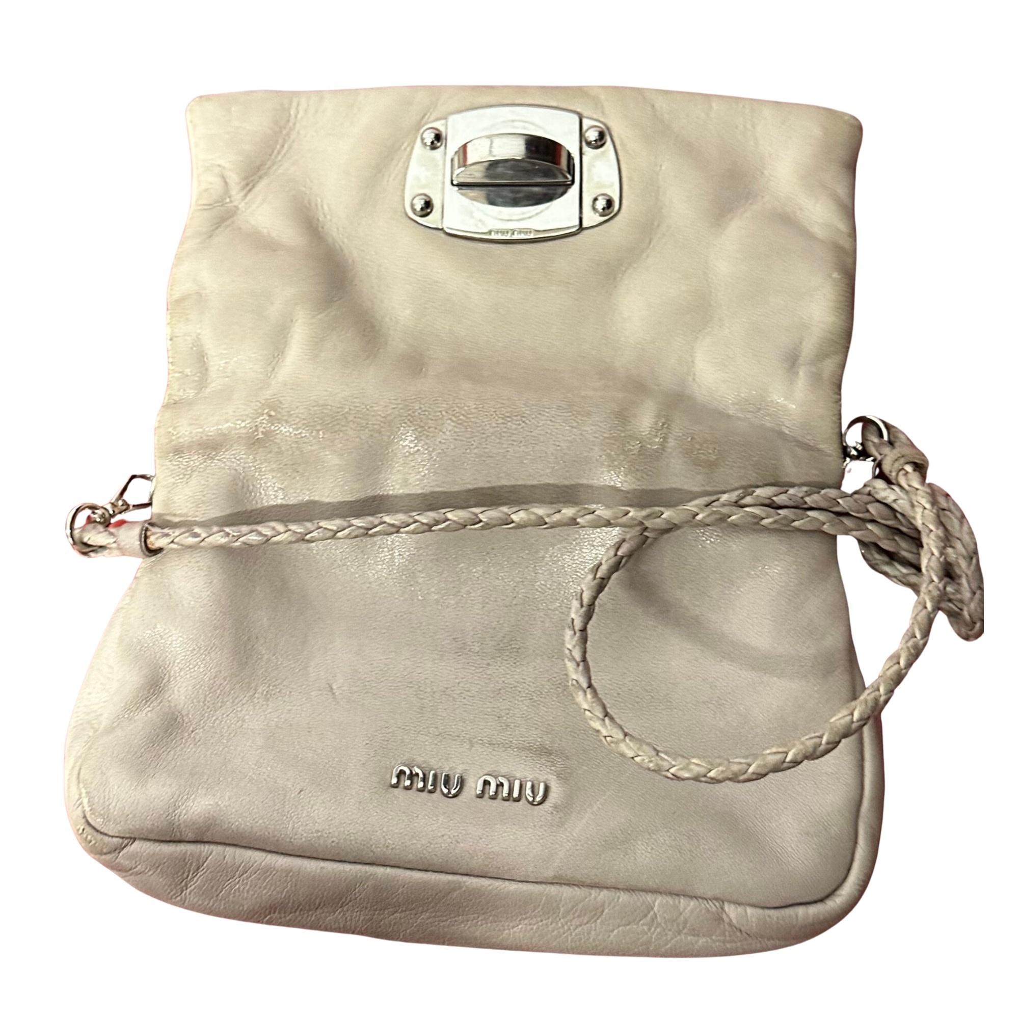 Miu Miu Beige Leather Turn Lock Messenger Bag For Sale 5