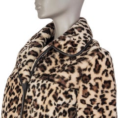 MIU MIU beige LEOPARD PRINT SHEARLING Peacoat Coat Jacket 42 M