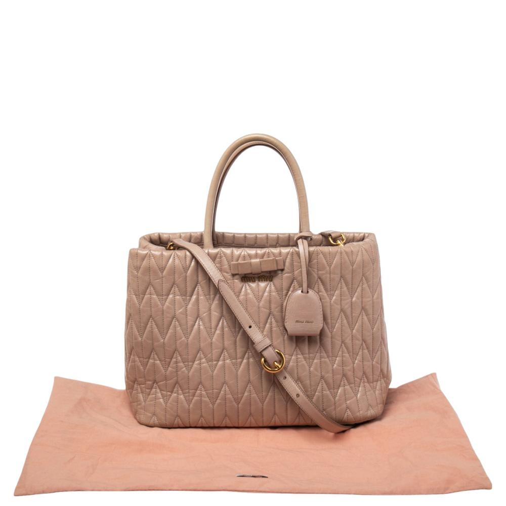 Miu Miu Beige Matelassé Leather Bow Tote 7