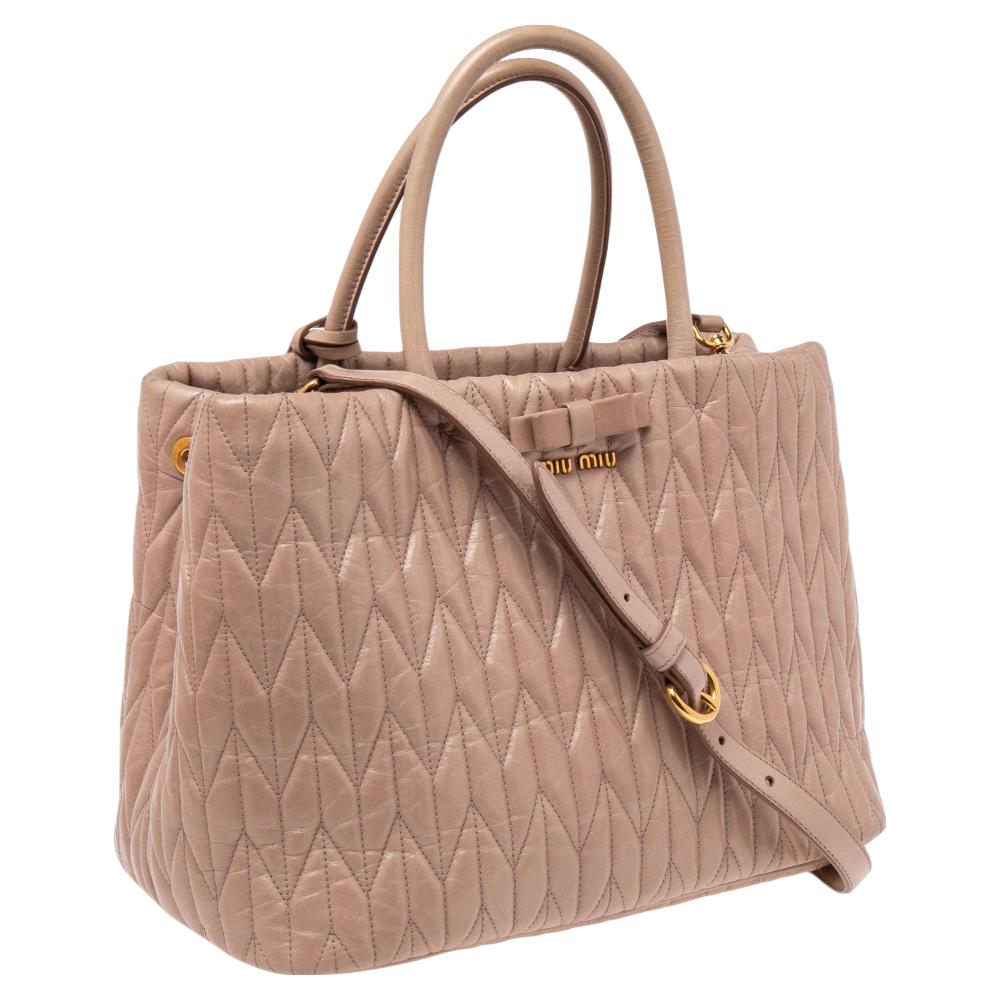 Women's Miu Miu Beige Matelassé Leather Bow Tote