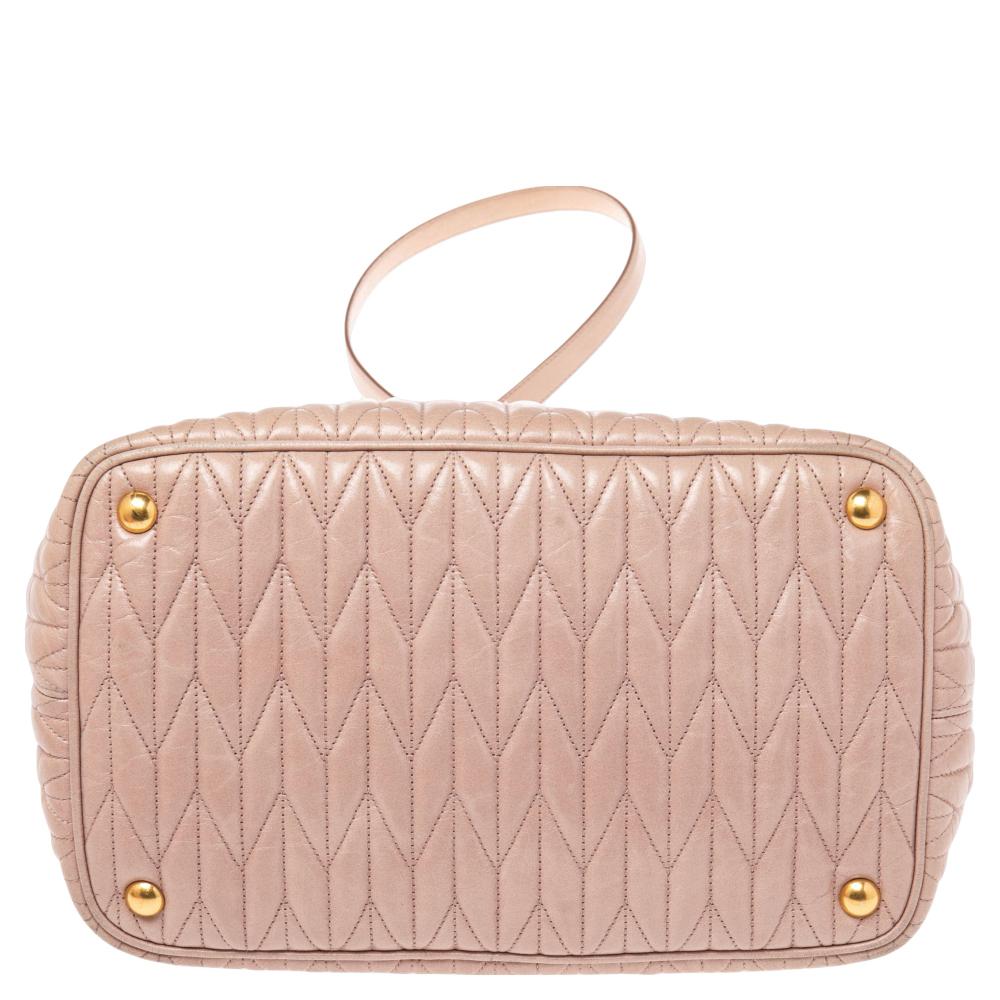 Miu Miu Beige Matelassé Leather Bow Tote 1