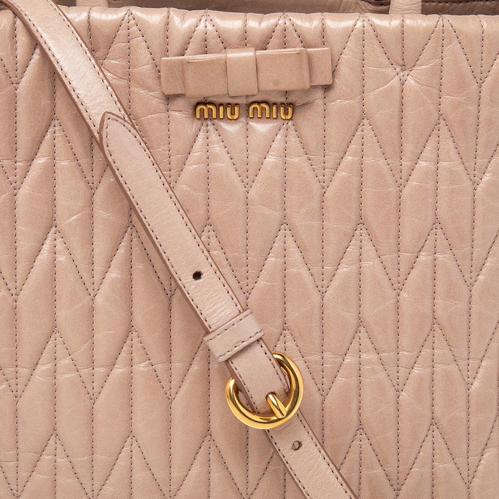 Miu Miu Beige Matelassé Leather Bow Tote 2