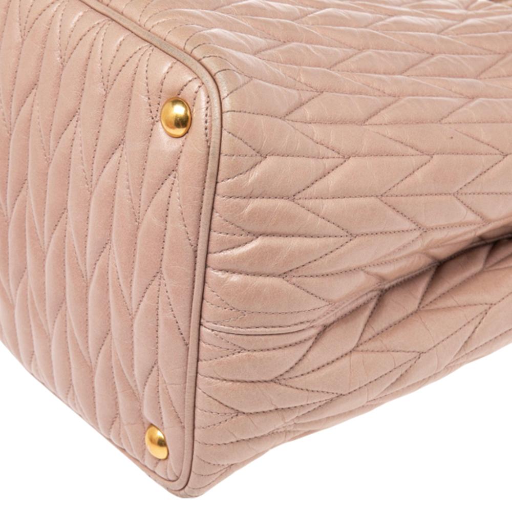 Miu Miu Beige Matelassé Leather Bow Tote 3
