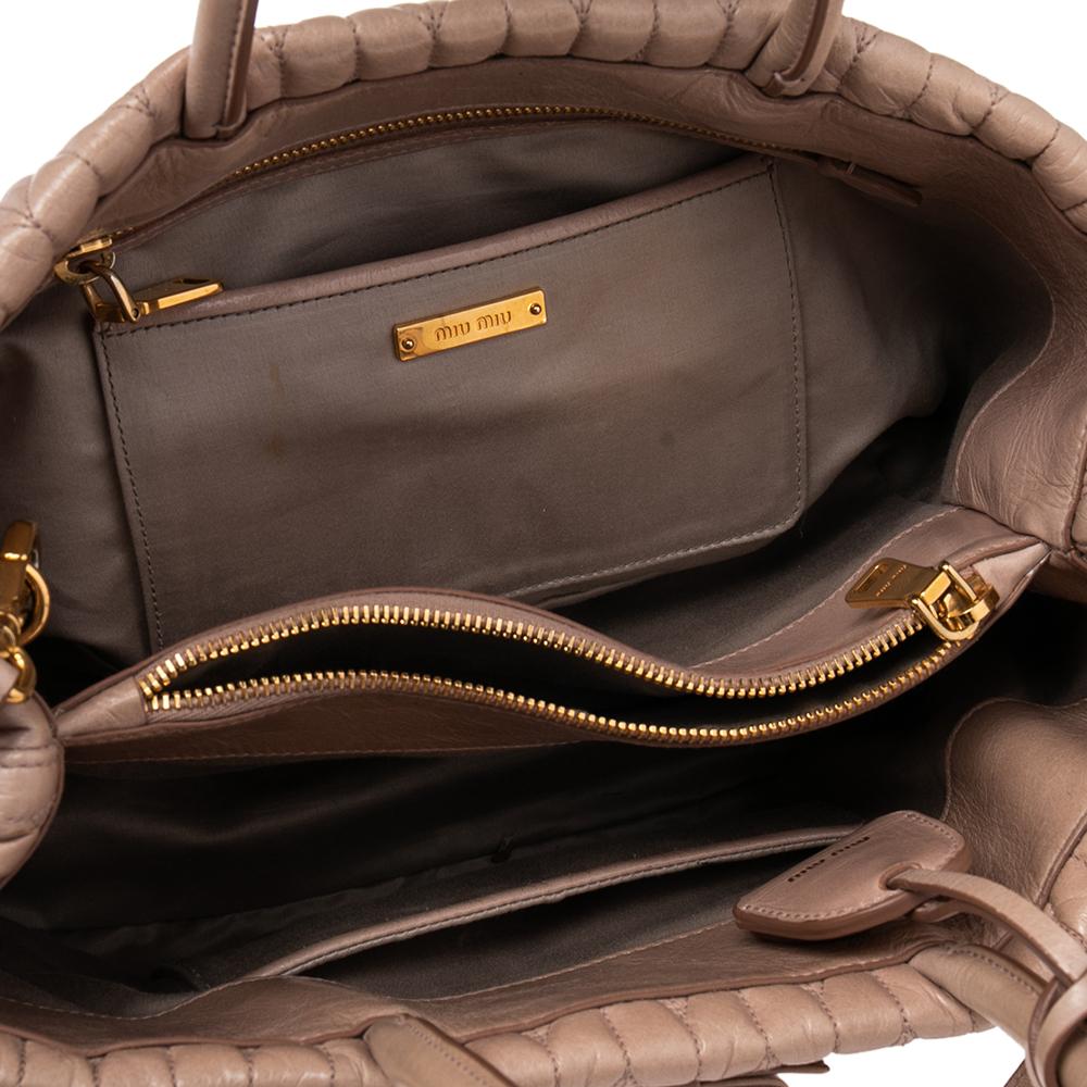 Miu Miu Beige Matelassé Leather Bow Tote 5