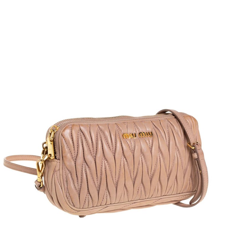 Miu Miu Beige Matelasse Leather Double Zip Crossbody Bag at 1stDibs