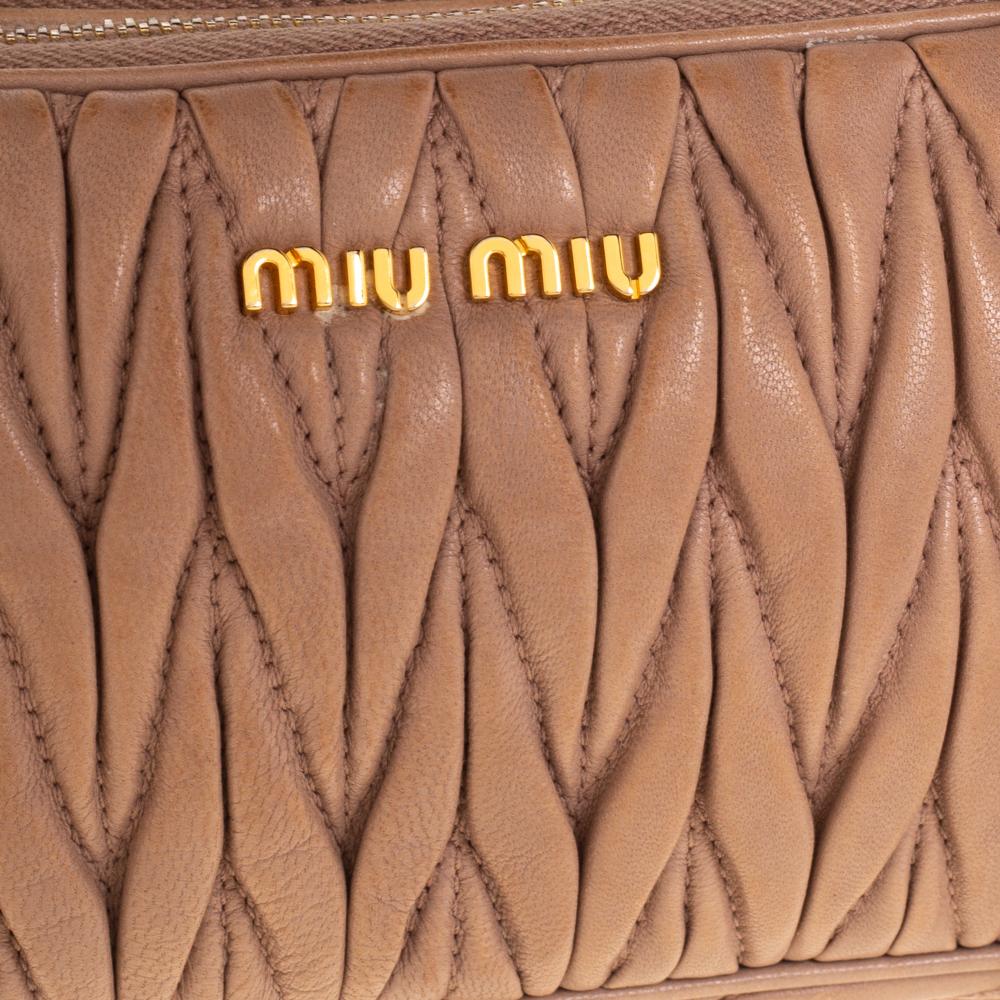 Women's Miu Miu Beige Matelasse Leather Double Zip Crossbody Bag