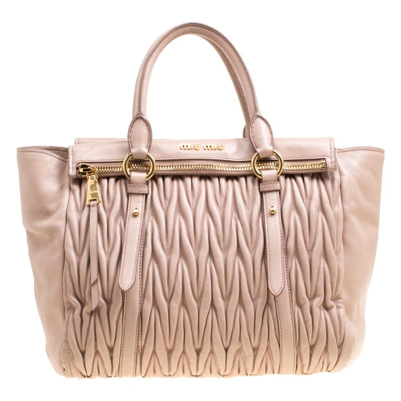 Miu Miu Beige Matelasse Leather Top Handle Bag