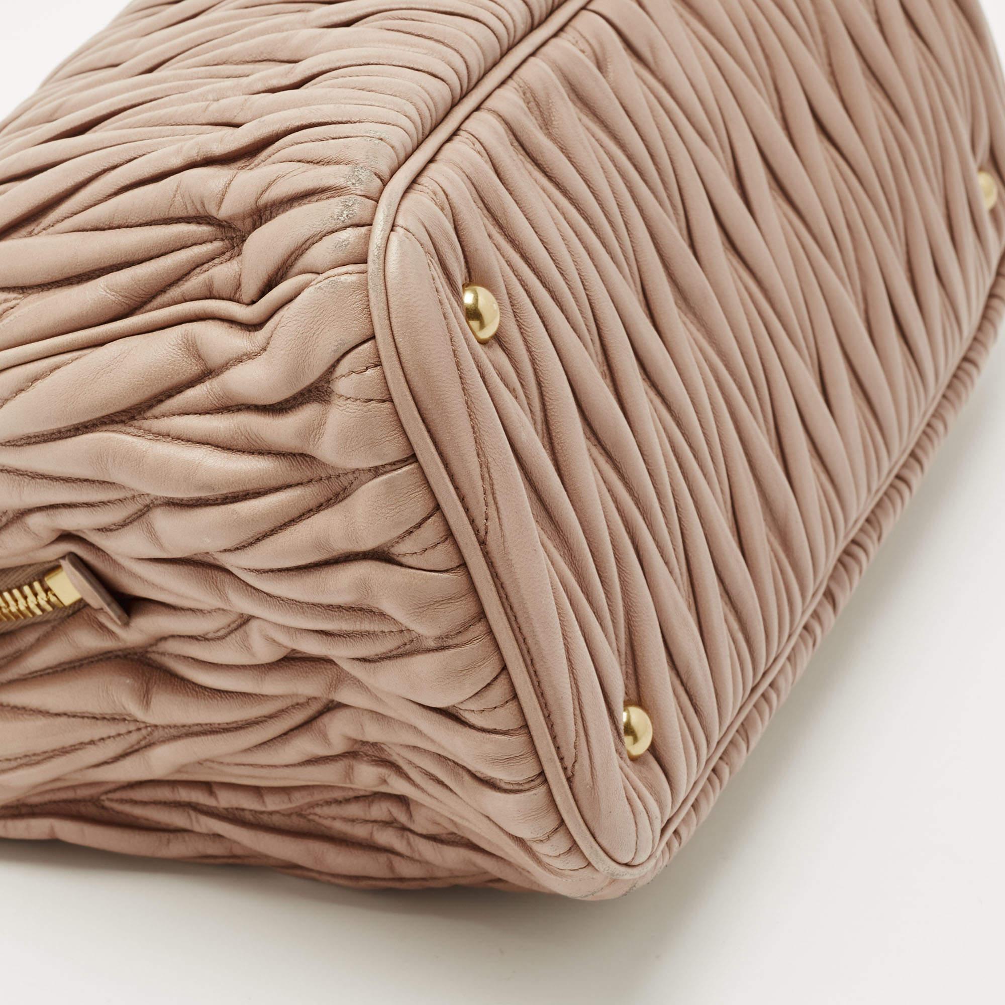 Miu Miu Beige Matelasse Leather Top Zip Tote 11
