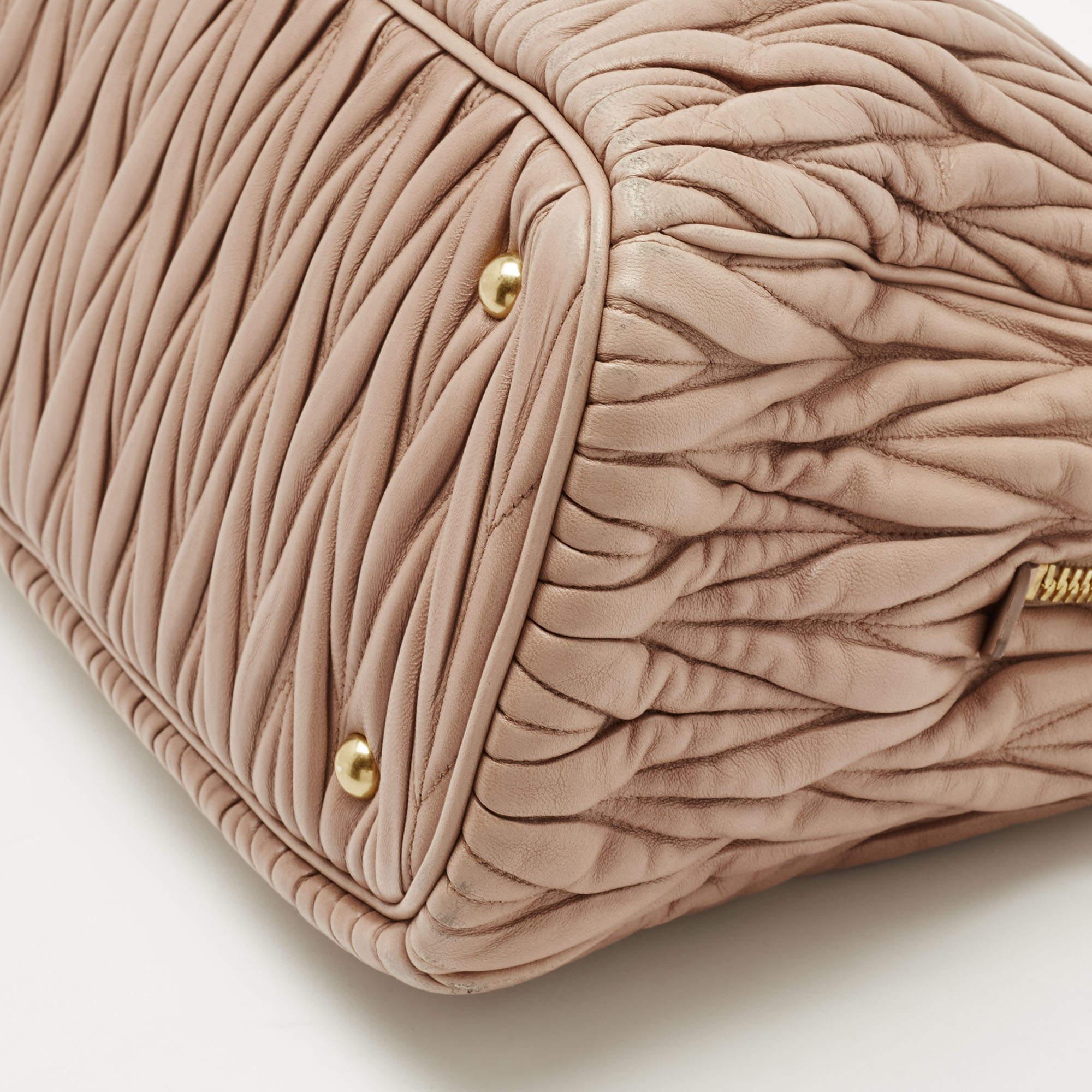 Miu Miu Beige Matelasse Leather Top Zip Tote 12