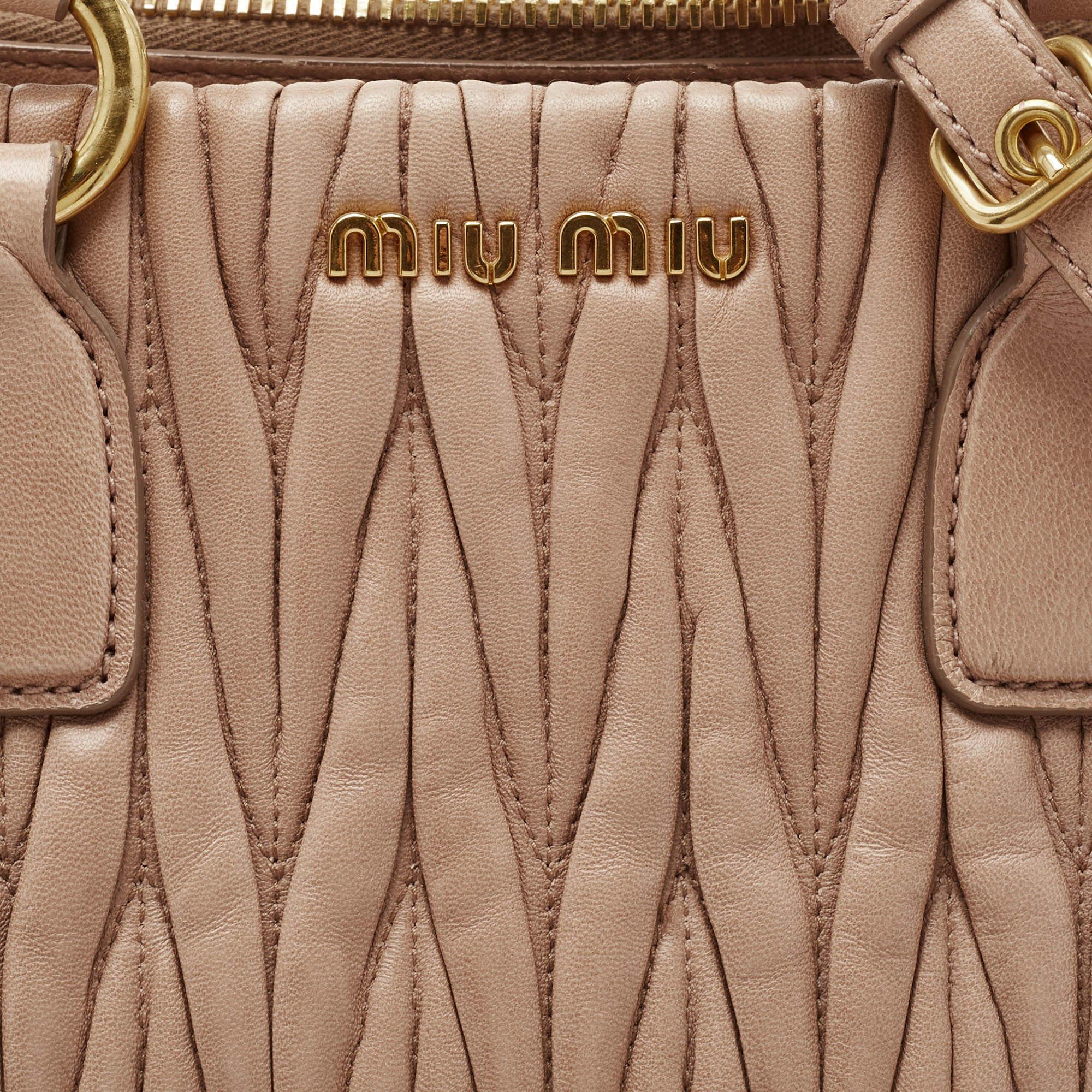 Miu Miu Beige Matelasse Leather Top Zip Tote 13
