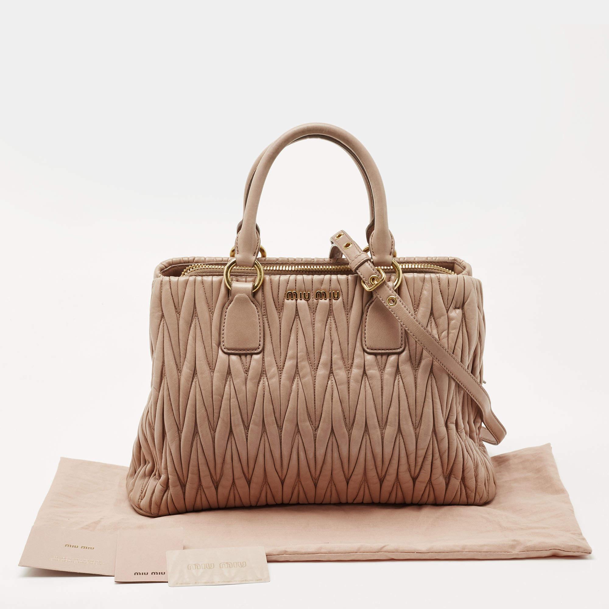 Miu Miu Beige Matelasse Leather Top Zip Tote 15