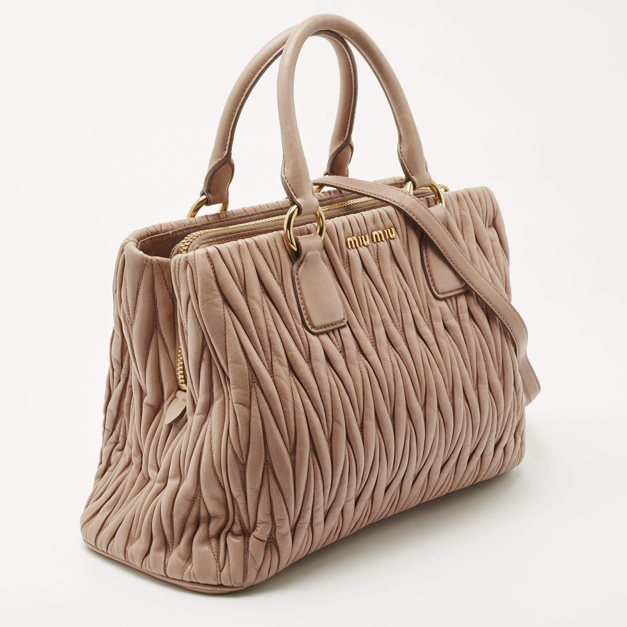 Women's Miu Miu Beige Matelasse Leather Top Zip Tote