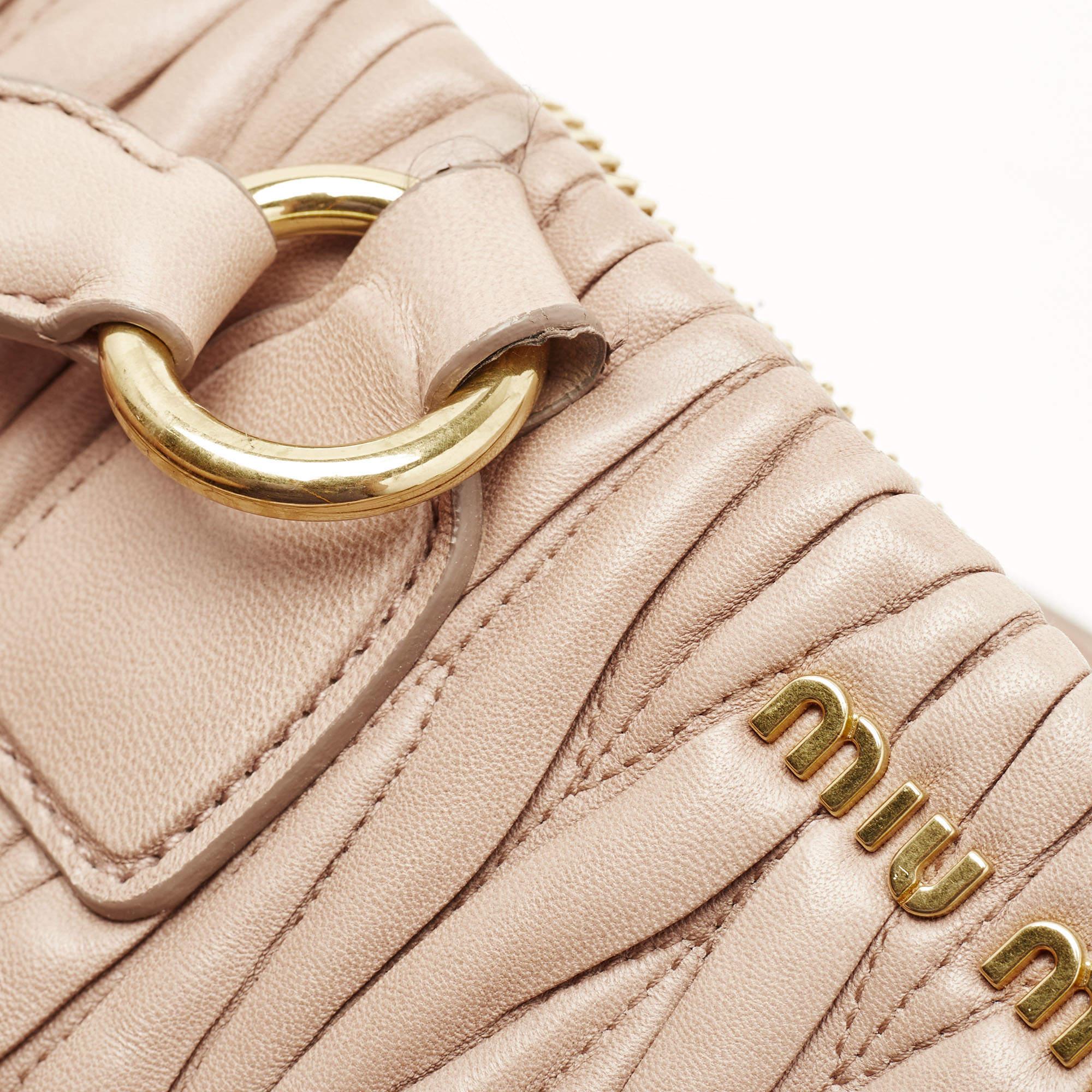 Miu Miu Beige Matelasse Leather Top Zip Tote 5