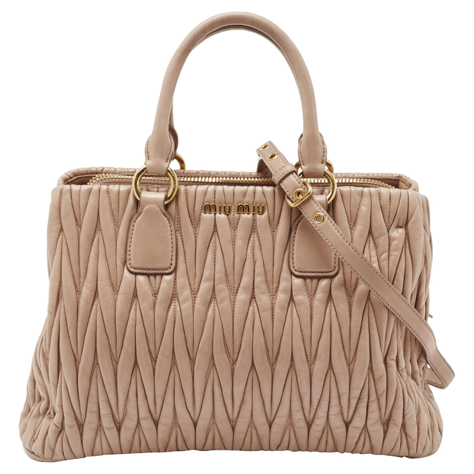 Miu Miu Beige Matelasse Leather Top Zip Tote