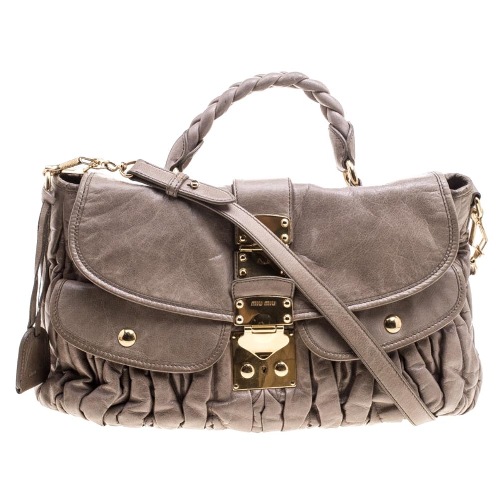 Miu Miu Beige Matelasse Lux Leather Coffer Hobo