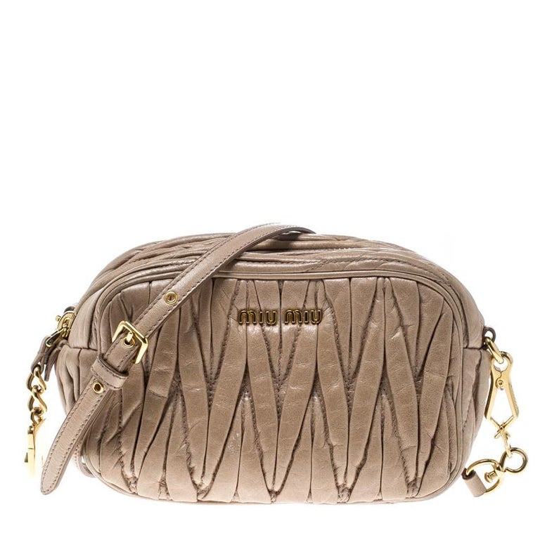 Miu Miu Beige Matelasse Nappa Leather Mini Zipper Shoulder Bag For Sale