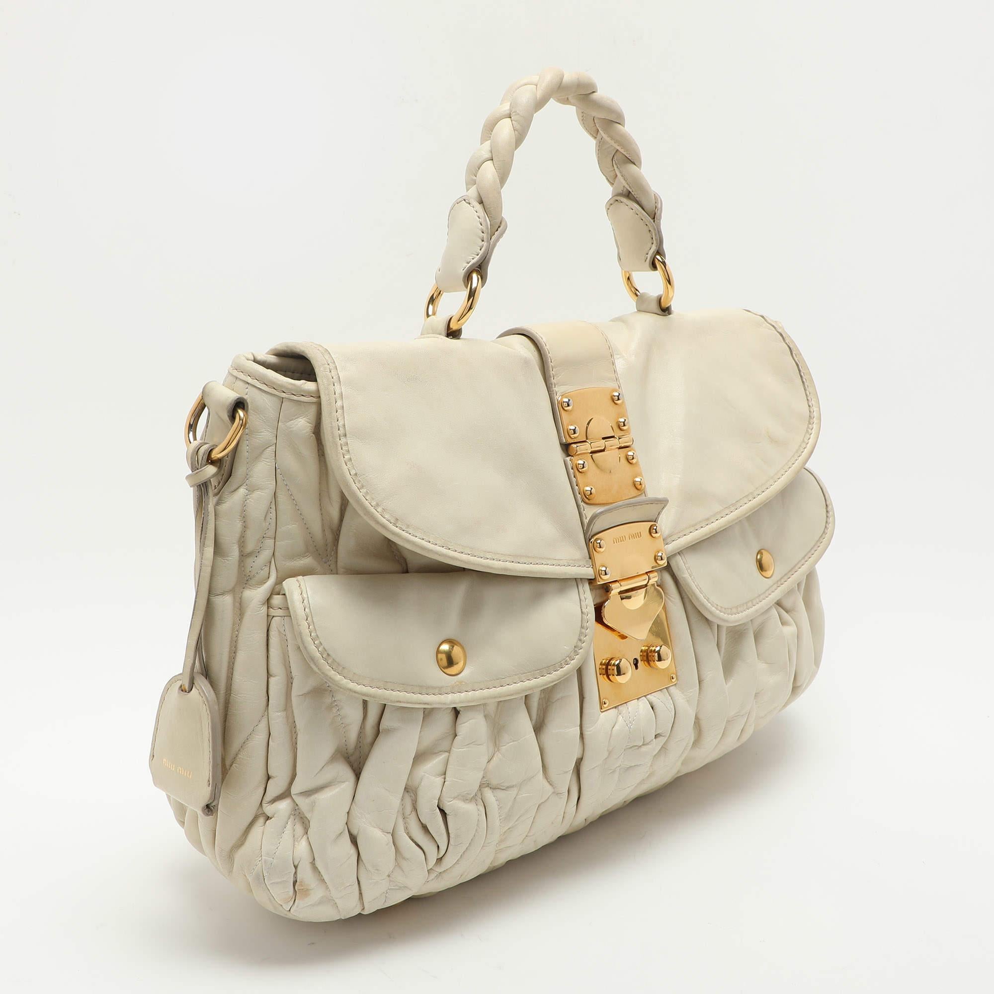 Miu Miu Beige Matelassé Leather Coffer Hobo In Fair Condition In Dubai, Al Qouz 2