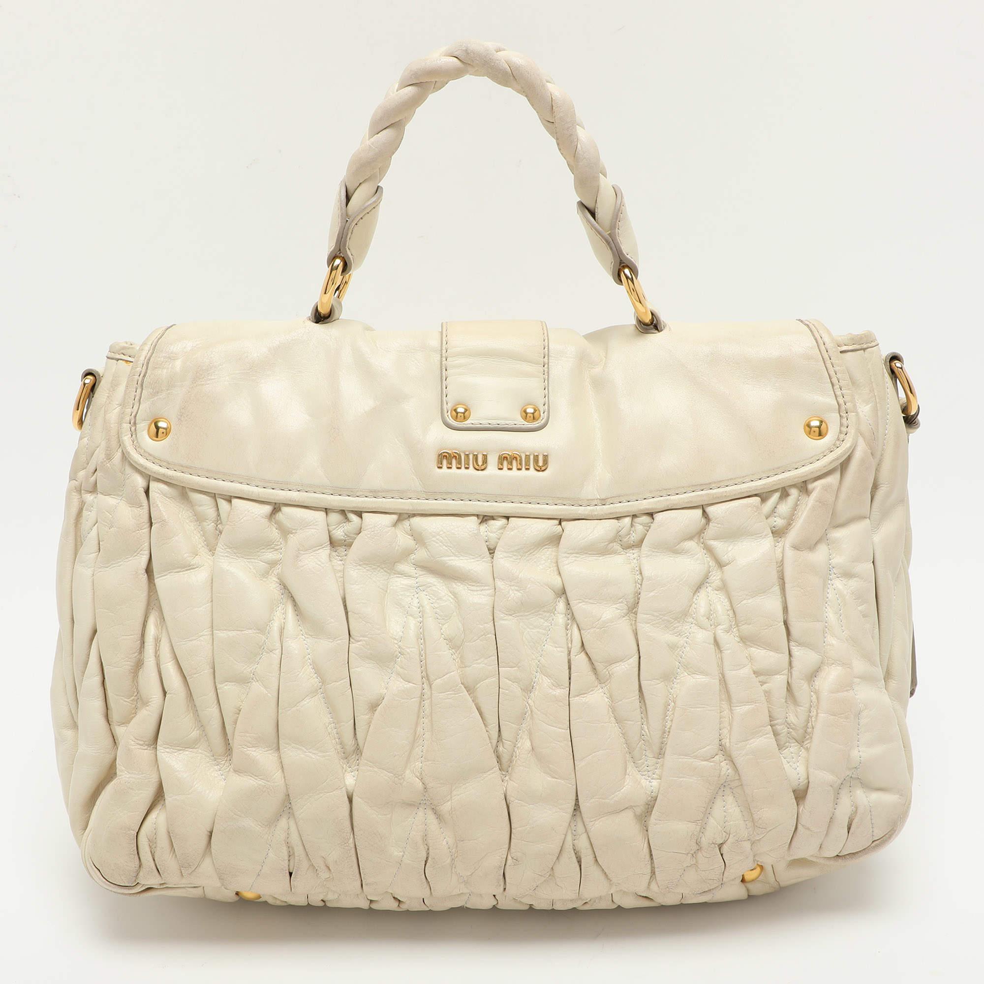 Women's Miu Miu Beige Matelassé Leather Coffer Hobo