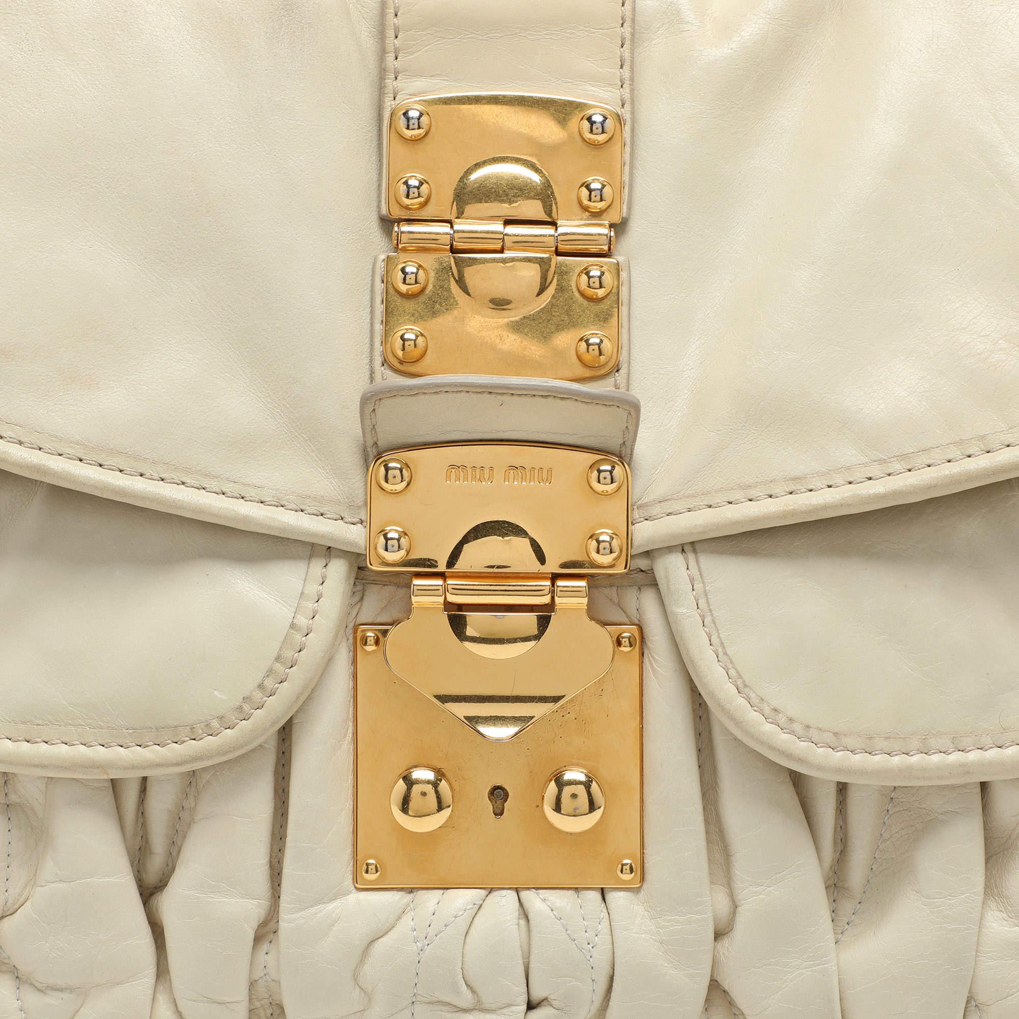 Miu Miu Beige Matelassé Leather Coffer Hobo 5