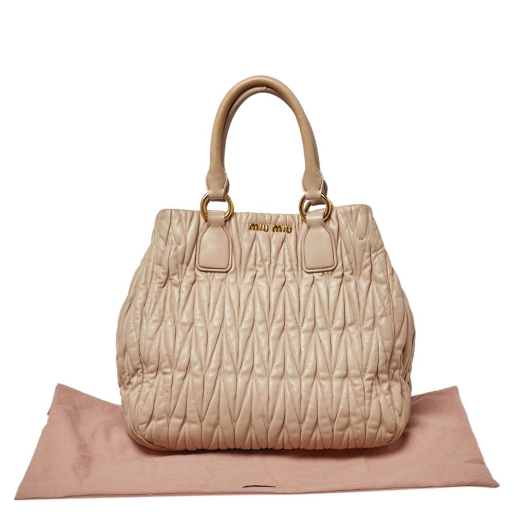 Miu Miu Beige Mattelasse Nappa Leather Tote 9