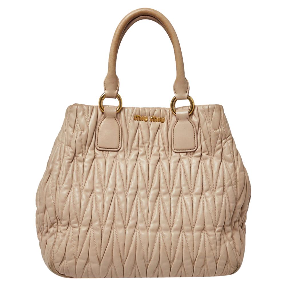 Miu Miu Beige Mattelasse Nappa Leather Tote